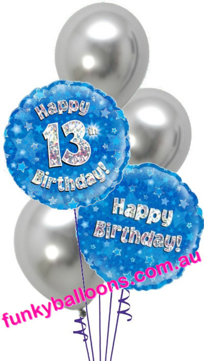 (image for) 13th Blue + Silver Birthday Bouquet - Click Image to Close