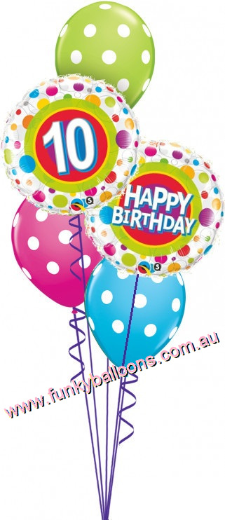 (image for) Colourful Dots 10th Birthday Bouquet - Click Image to Close
