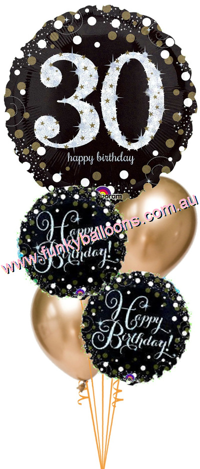 (image for) 30th Golden Sparkling Balloon Bouquet - Click Image to Close