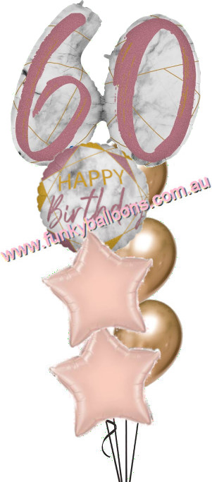 (image for) 60th Jumbo Marble Rose Gold Birthday Bouquet - Click Image to Close