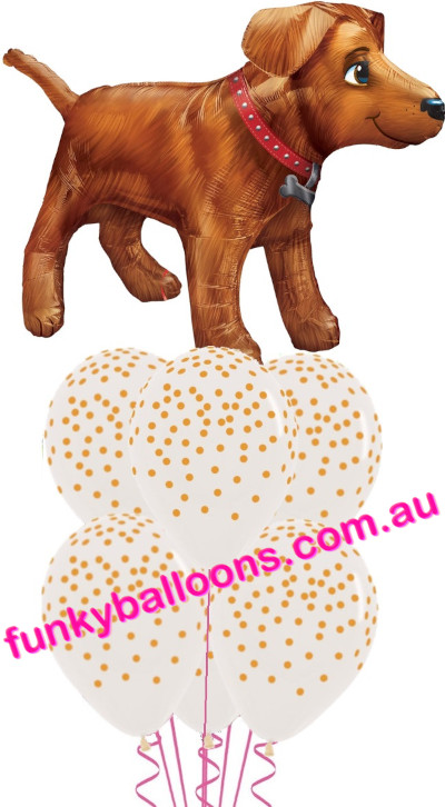 (image for) Golden Dog + Gold Confetti Dots Balloon Bouquet